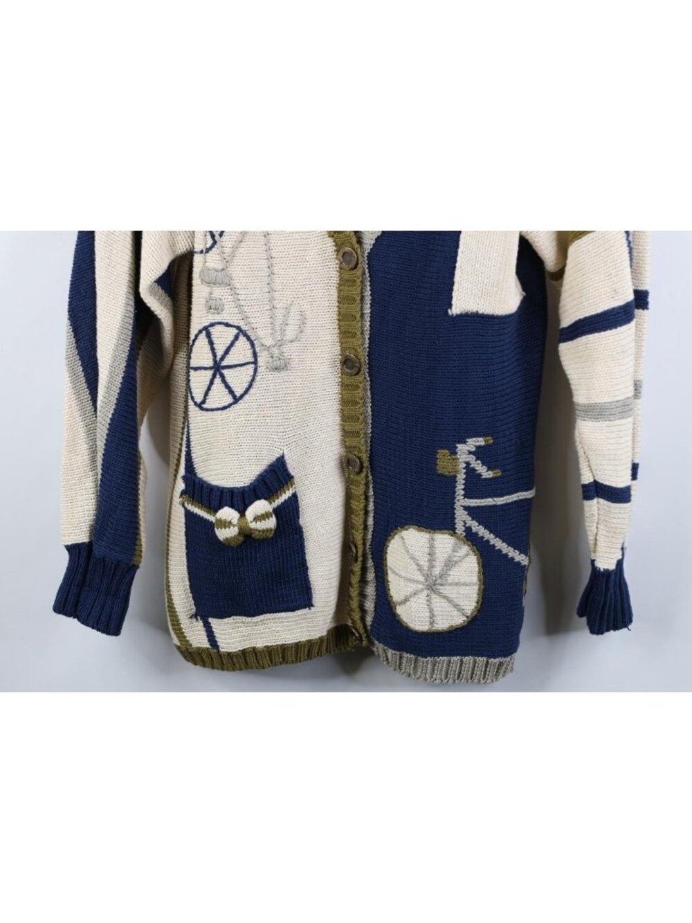 Vintage 80s Womens Medium Bicycle Cycling All Over Print Knit Cardigan Sweater - Picture 3 of 16